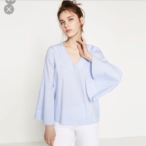 Zara Long Sleeve Striped Bell Sleeved Top